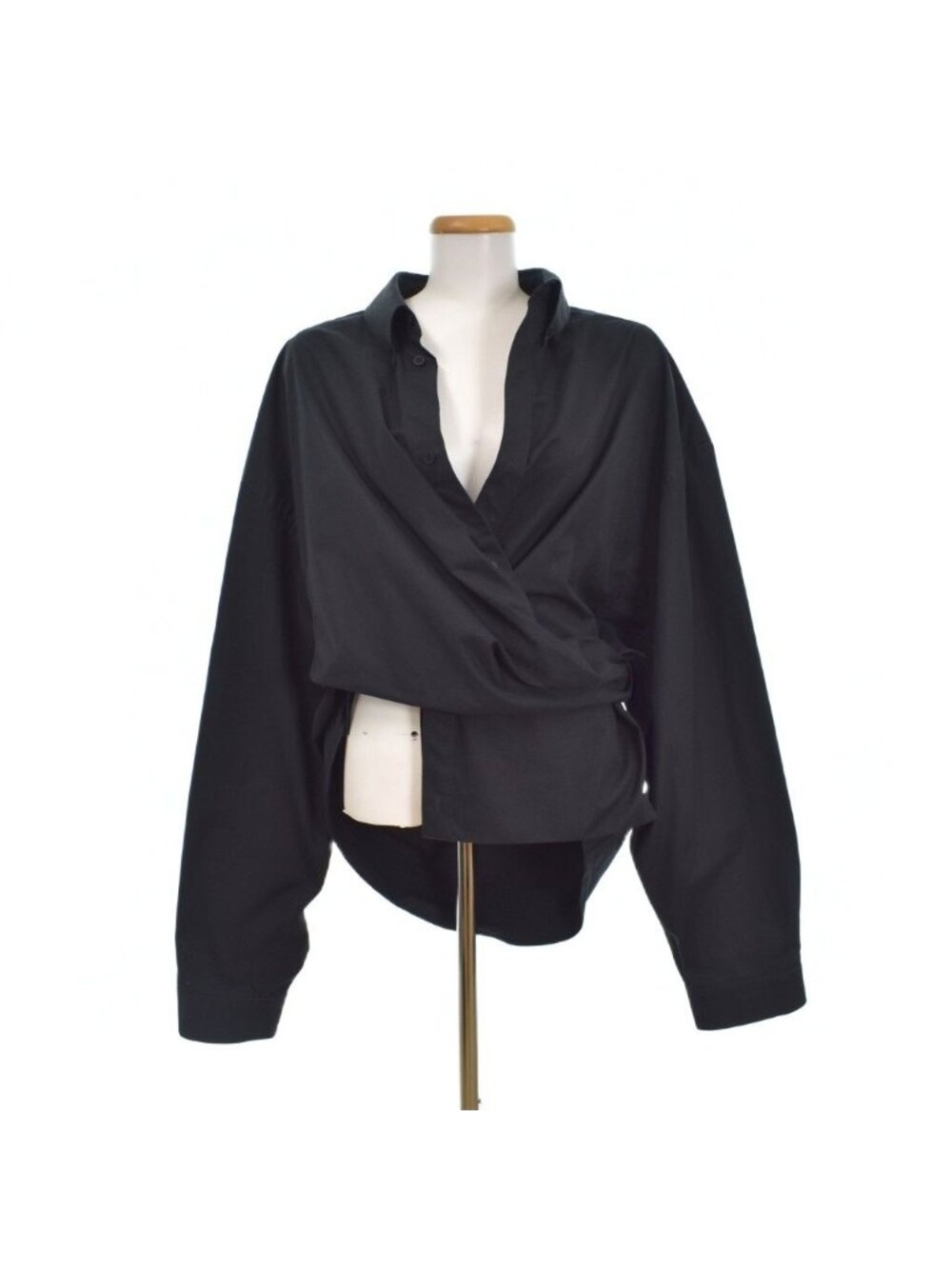 Balenciaga Wrap Shirt Simple Poplin Cotton Blouse Long Sleeve Black 34